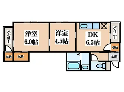 第3シャルマン四條畷(2DK/2階)の間取り写真