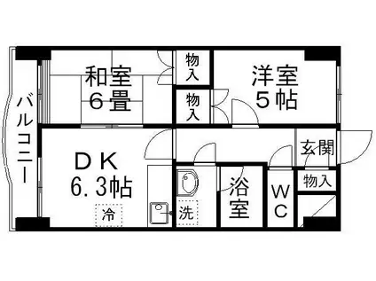 ロイヤルヒルズ柳生III(2DK/5階)の間取り写真