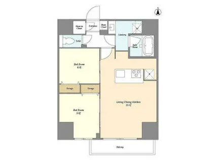 クラリティア西日暮里(2LDK/14階)の間取り写真