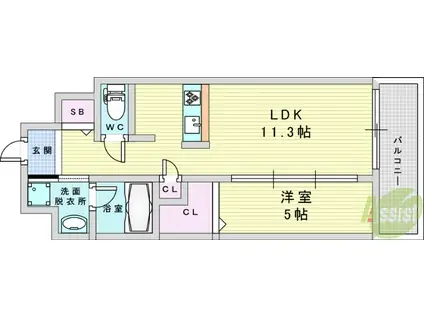 パグーロ東三国(1LDK/1階)の間取り写真