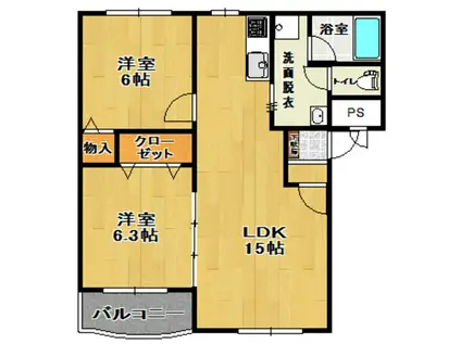 マンションドム富久山II(2LDK/3階)の間取り写真