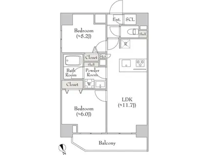 ルミークアン北上野(2LDK/13階)の間取り写真