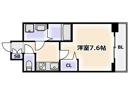 ララプレイス四天王寺前夕陽ヶ丘プルミエ(1K/6階)の間取り写真