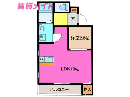 AZUR東富田(1LDK/2階)の間取り写真