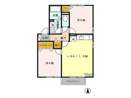 セジュールアユ(2LDK/2階)の間取り写真