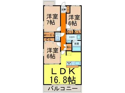 グランアベニュー名駅南(3LDK/2階)の間取り写真