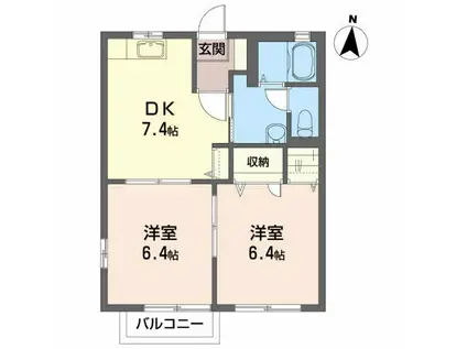 サニーコートDII(2DK/2階)の間取り写真