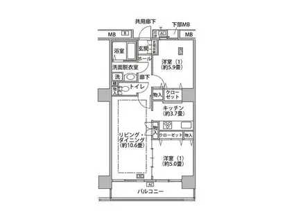 東雲キャナルコートCODAN18号棟(2LDK/10階)の間取り写真