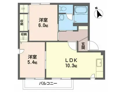 グランバリエ双葉B(2LDK/1階)の間取り写真