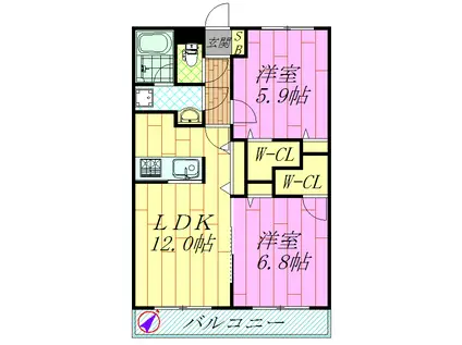 グランジュテ(2LDK/2階)の間取り写真