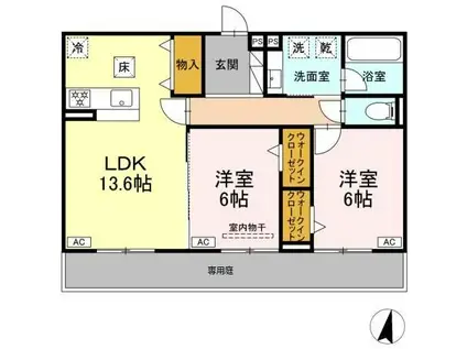 プルミエラムール(2LDK/1階)の間取り写真