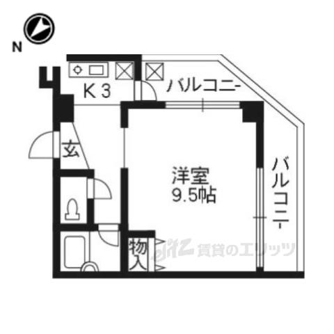 カルテットKOBORI C棟(1K/4階)の間取り写真
