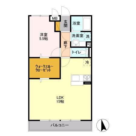 メゾンシャルマン(1LDK/2階)の間取り写真