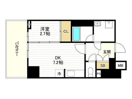 コンフォリア・リヴ天王寺寺田町ソルテラス(1DK/7階)の間取り写真