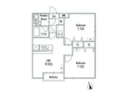GRANPASEO船堀(2LDK/5階)の間取り写真
