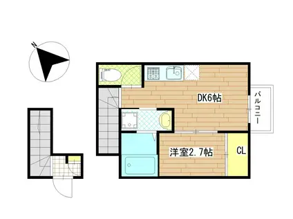 LIBRACOURT八幡(1DK/1階)の間取り写真