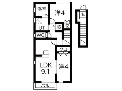 LA VITA BRILLANTE II(2DK/2階)の間取り写真