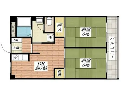 パークハイツミシマ南棟(2DK/5階)の間取り写真