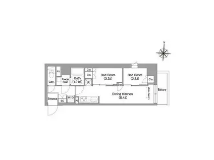 コンフォリア・リヴ南品川(2DK/1階)の間取り写真