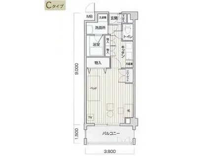 メイビル覚王山(ワンルーム/1階)の間取り写真