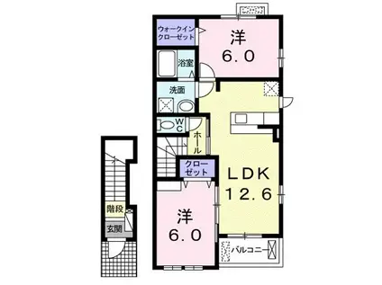 ニューフィルドI(2LDK/2階)の間取り写真