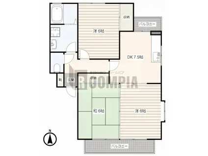 ツインズB(3DK/1階)の間取り写真