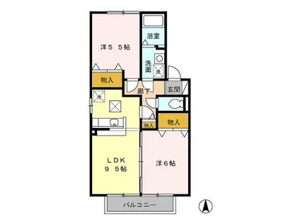 ブロードマインド B(2LDK/1階)の間取り写真