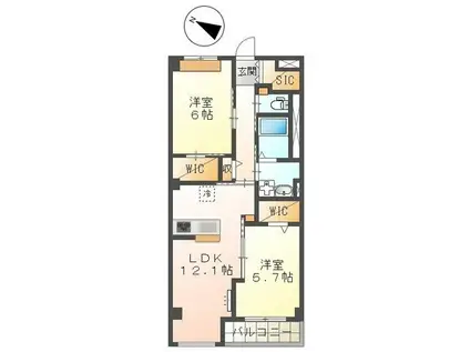 イースト WISTERIAI(2LDK/2階)の間取り写真