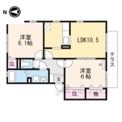 夢咲きの里F棟(2LDK/1階)の間取り写真