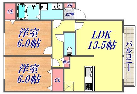 カーサアゼリアA棟(2LDK/2階)の間取り写真