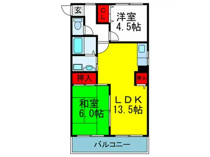 若竹マンション(2LDK/2階)の間取り写真