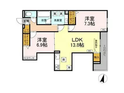 LUVITA上社(2LDK/1階)の間取り写真