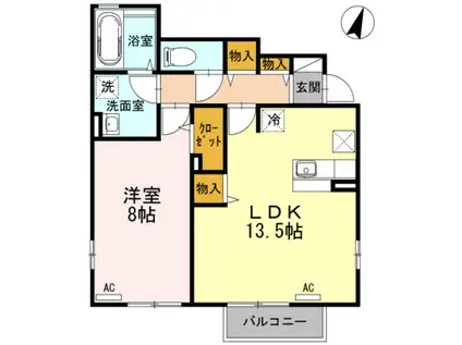 ファミール恩多II(1LDK/1階)の間取り写真