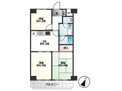 ロジュマン西尾久(3DK/3階)の間取り写真