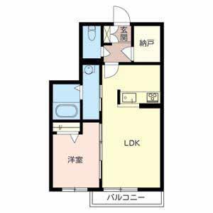 グランソレイユ別府B(1LDK/2階)の間取り写真