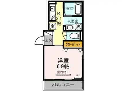 カーサしらたま(1K/3階)の間取り写真