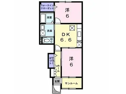 サン ローレルII(2DK/1階)の間取り写真