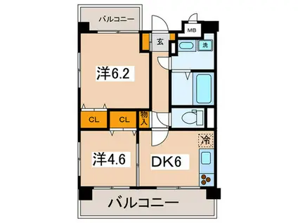 ブランネージュ多摩川(2DK/4階)の間取り写真