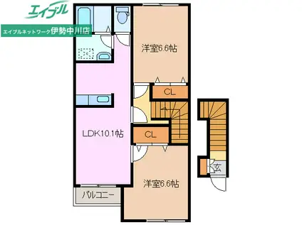 ヴィレッジ川原 南棟(2LDK/2階)の間取り写真