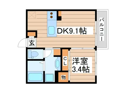 仙台市地下鉄東西線 荒井駅(宮城) 徒歩12分 2階建 築15年(1DK/2階)の間取り写真