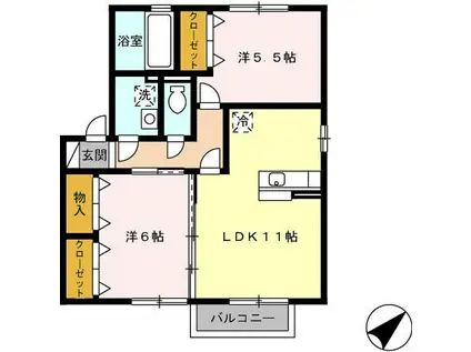 ベル・ドゥ・ジュール D棟(2LDK/2階)の間取り写真