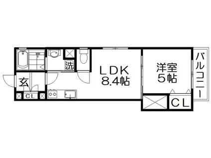 クリエオーレ牧野本町(1LDK/2階)の間取り写真