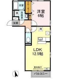 リビングタウン連島B棟(1LDK/1階)の間取り写真