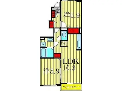 クラベール参番館(2LDK/1階)の間取り写真