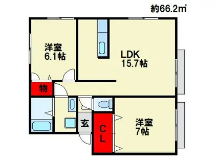 サンライズII(2LDK/2階)の間取り写真