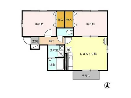 アレイRYU A(2LDK/1階)の間取り写真