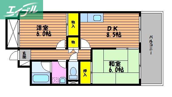 ハイデンスホンダ(2DK/7階)の間取り写真