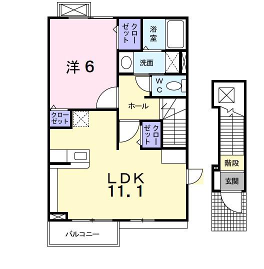 カーサ・グランデA(1LDK/2階)の間取り写真