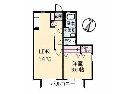 プログレスB棟(1LDK/2階)の間取り写真