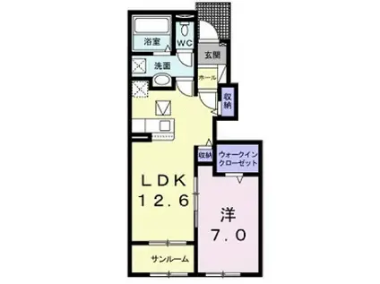 ロードサイド高来(1LDK/1階)の間取り写真